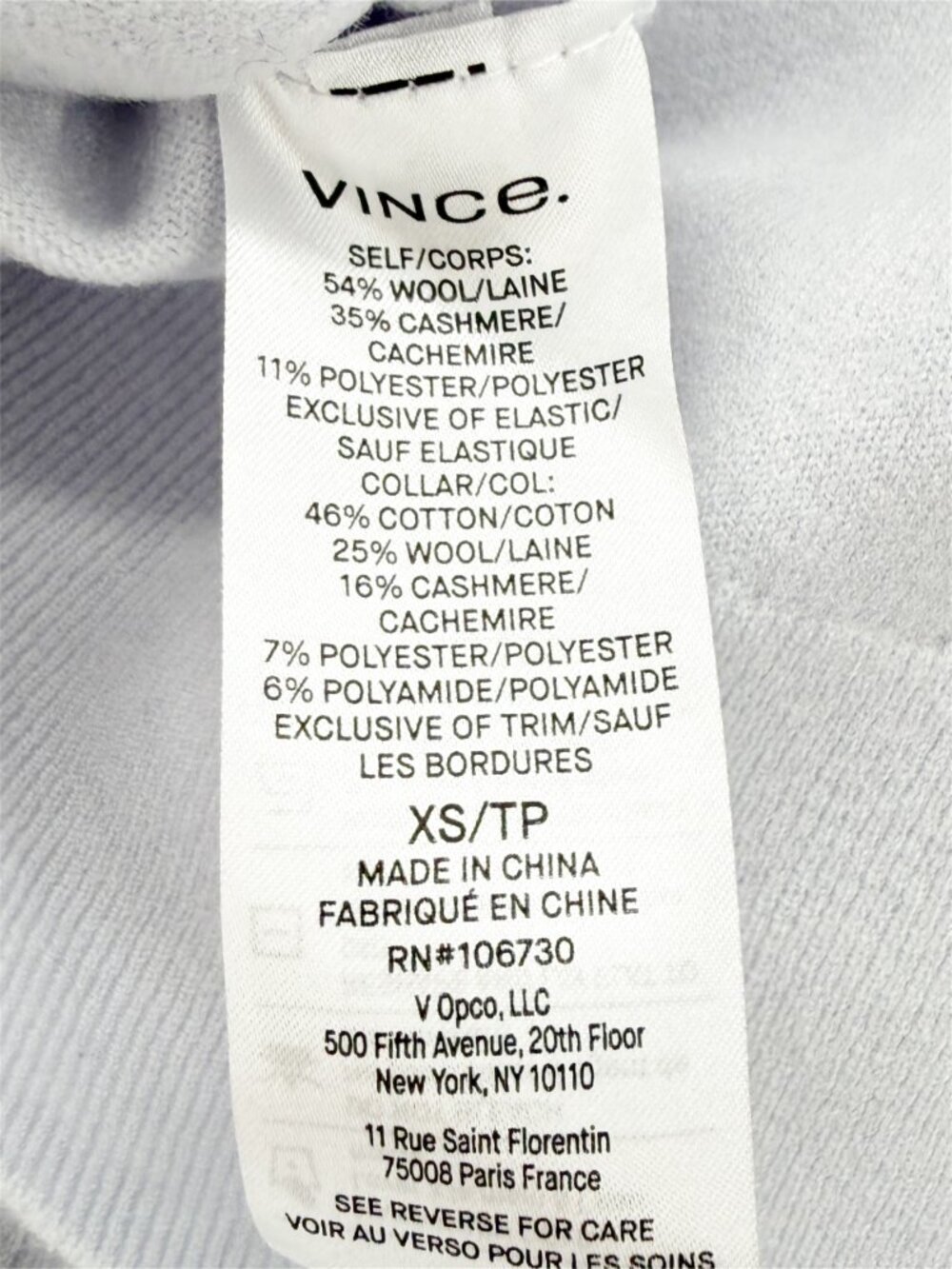 Vince Wool Cashmere Blend Tipped 1/2 Moon Cardigan Opal Grey XS - Picture 7 of 11